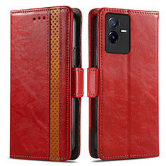 Leather Case Stands Flip Cover Holder S02D for Vivo iQOO Z6x Red