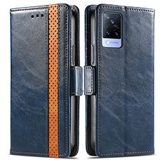 Leather Case Stands Flip Cover Holder S02D for Vivo V21 5G Blue