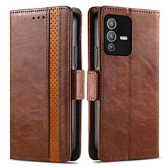 Leather Case Stands Flip Cover Holder S02D for Vivo V23 Pro 5G Brown