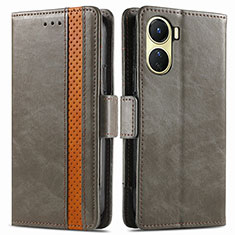 Leather Case Stands Flip Cover Holder S02D for Vivo Y02S Gray