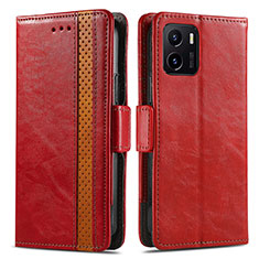 Leather Case Stands Flip Cover Holder S02D for Vivo Y10 Red