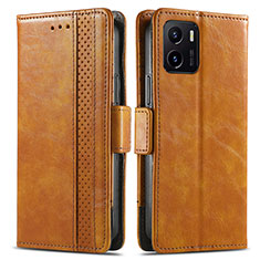 Leather Case Stands Flip Cover Holder S02D for Vivo Y10 t1 Light Brown