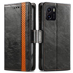 Leather Case Stands Flip Cover Holder S02D for Vivo Y15A Black