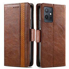 Leather Case Stands Flip Cover Holder S02D for Vivo Y30 5G Brown