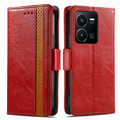 Leather Case Stands Flip Cover Holder S02D for Vivo Y35 4G Red