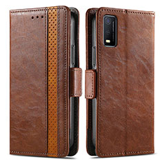 Leather Case Stands Flip Cover Holder S02D for Vivo Y3s (2021) Brown