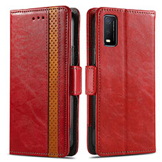 Leather Case Stands Flip Cover Holder S02D for Vivo Y3s (2021) Red