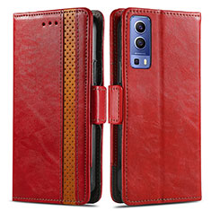 Leather Case Stands Flip Cover Holder S02D for Vivo Y52 5G Red