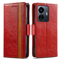 Leather Case Stands Flip Cover Holder S02D for Vivo Y77e 5G Red