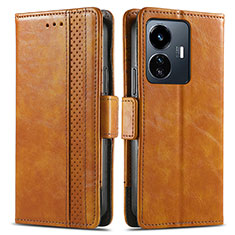 Leather Case Stands Flip Cover Holder S02D for Vivo Y77e t1 Light Brown