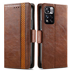 Leather Case Stands Flip Cover Holder S02D for Xiaomi Mi 11i 5G (2022) Brown