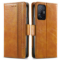 Leather Case Stands Flip Cover Holder S02D for Xiaomi Mi 11T 5G Light Brown