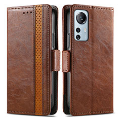Leather Case Stands Flip Cover Holder S02D for Xiaomi Mi 12 5G Brown