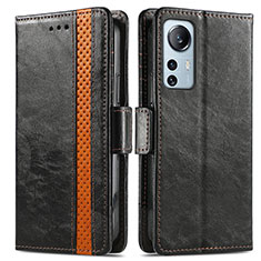 Leather Case Stands Flip Cover Holder S02D for Xiaomi Mi 12 Pro 5G Black