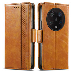 Leather Case Stands Flip Cover Holder S02D for Xiaomi Mi 13 Ultra 5G Light Brown