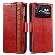 Leather Case Stands Flip Cover Holder S02D for Xiaomi Poco C40 Red