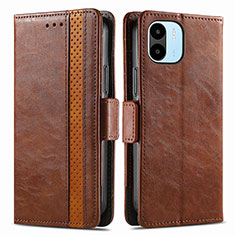 Leather Case Stands Flip Cover Holder S02D for Xiaomi Poco C51 Brown