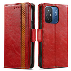 Leather Case Stands Flip Cover Holder S02D for Xiaomi Poco C55 Red