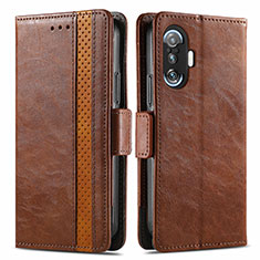 Leather Case Stands Flip Cover Holder S02D for Xiaomi Poco F3 GT 5G Brown