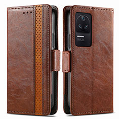 Leather Case Stands Flip Cover Holder S02D for Xiaomi Poco F4 5G Brown