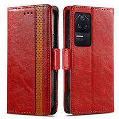 Leather Case Stands Flip Cover Holder S02D for Xiaomi Poco F4 5G Red