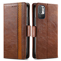 Leather Case Stands Flip Cover Holder S02D for Xiaomi POCO M3 Pro 5G Brown