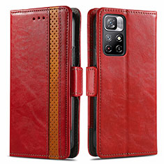 Leather Case Stands Flip Cover Holder S02D for Xiaomi Poco M4 Pro 5G Red