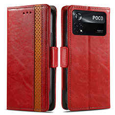 Leather Case Stands Flip Cover Holder S02D for Xiaomi Poco X4 Pro 5G Red