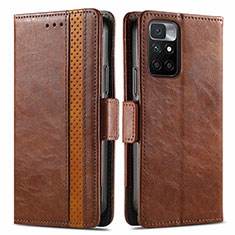 Leather Case Stands Flip Cover Holder S02D for Xiaomi Redmi 10 4G Brown