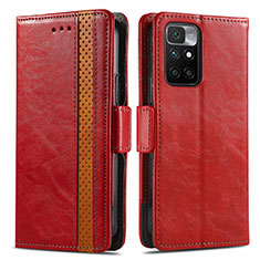 Leather Case Stands Flip Cover Holder S02D for Xiaomi Redmi 10 4G Red