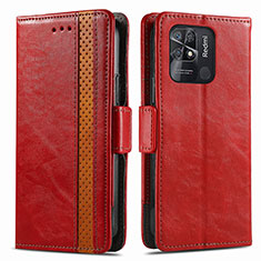 Leather Case Stands Flip Cover Holder S02D for Xiaomi Redmi 10 India Red