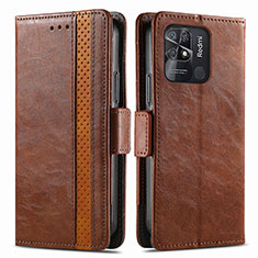 Leather Case Stands Flip Cover Holder S02D for Xiaomi Redmi 10 Power Brown