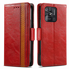 Leather Case Stands Flip Cover Holder S02D for Xiaomi Redmi 10 Power Red