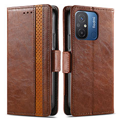 Leather Case Stands Flip Cover Holder S02D for Xiaomi Redmi 11A 4G Brown