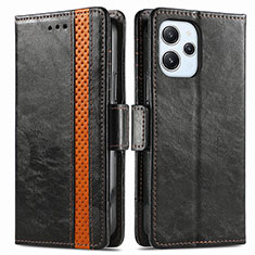 Leather Case Stands Flip Cover Holder S02D for Xiaomi Redmi 12 4G Black