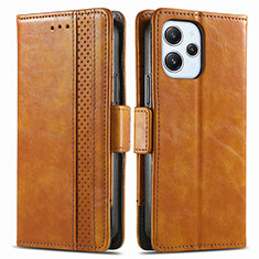 Leather Case Stands Flip Cover Holder S02D for Xiaomi Redmi 12 4G Light Brown