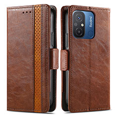 Leather Case Stands Flip Cover Holder S02D for Xiaomi Redmi 12C 4G Brown