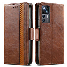 Leather Case Stands Flip Cover Holder S02D for Xiaomi Redmi K50 Ultra 5G Brown