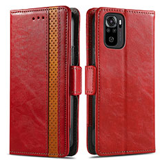 Leather Case Stands Flip Cover Holder S02D for Xiaomi Redmi Note 10 4G Red