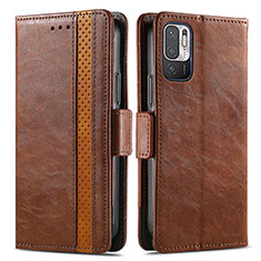 Leather Case Stands Flip Cover Holder S02D for Xiaomi Redmi Note 10 5G Brown