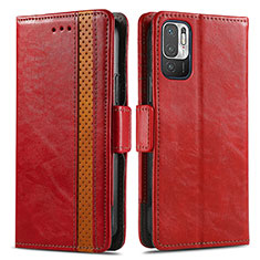 Leather Case Stands Flip Cover Holder S02D for Xiaomi Redmi Note 10 5G Red