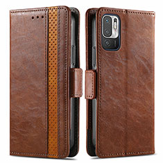 Leather Case Stands Flip Cover Holder S02D for Xiaomi Redmi Note 10 JE 5G Brown