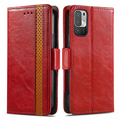 Leather Case Stands Flip Cover Holder S02D for Xiaomi Redmi Note 10 JE 5G Red