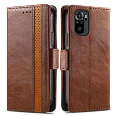 Leather Case Stands Flip Cover Holder S02D for Xiaomi Redmi Note 10S 4G Brown