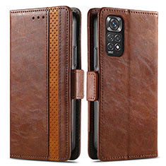 Leather Case Stands Flip Cover Holder S02D for Xiaomi Redmi Note 11 4G (2022) Brown