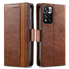 Leather Case Stands Flip Cover Holder S02D for Xiaomi Redmi Note 11 Pro+ Plus 5G Brown