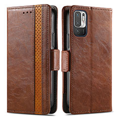 Leather Case Stands Flip Cover Holder S02D for Xiaomi Redmi Note 11 SE 5G Brown