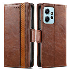 Leather Case Stands Flip Cover Holder S02D for Xiaomi Redmi Note 12 4G Brown