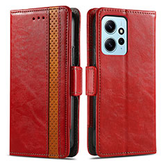 Leather Case Stands Flip Cover Holder S02D for Xiaomi Redmi Note 12 4G Red