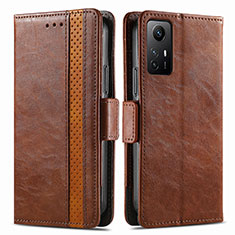 Leather Case Stands Flip Cover Holder S02D for Xiaomi Redmi Note 12S Brown